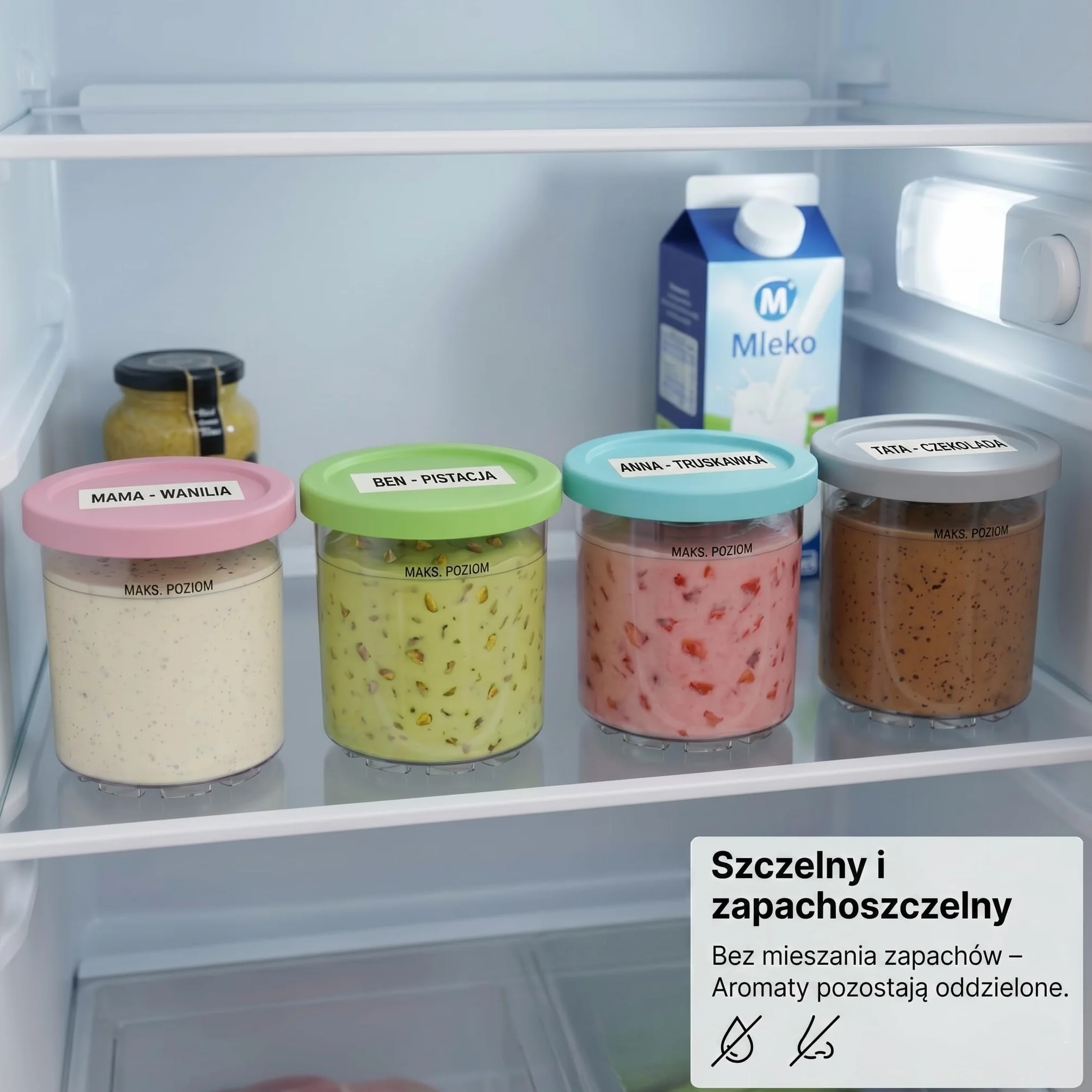 Zestaw 4 pojemników zapasowych do Ninja Creami serii NC301, 473 ml, pojemniki na lód z pokrywkami, kompatybilne z NC300 NC299AMZ, nie zawierają BPA, szczelne, akcesoria do lodów białkowych i