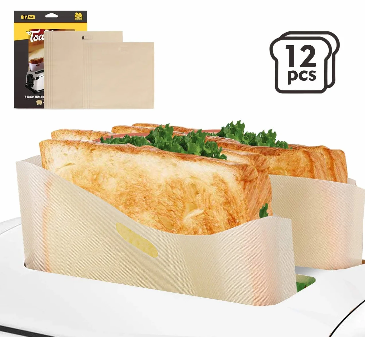 Anstore 12 szt. torebek wielokrotnego użytku, nieprzywierające torby na tosty, odporne na wysokie temperatury - idealne do kanapek, pizzy, panini, chleba, przekąsek