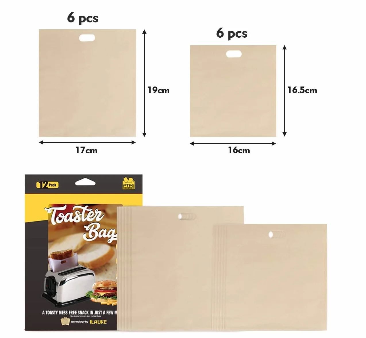 Anstore 12 szt. torebek wielokrotnego użytku, nieprzywierające torby na tosty, odporne na wysokie temperatury - idealne do kanapek, pizzy, panini, chleba, przekąsek